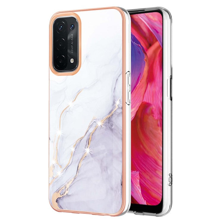 LB3 Series Marble TPU Phone Case for Oppo A74 5G / A93 5G / A54 5G / A93s 5G, IMD Electroplated Edge Anti-Fall Heavy Duty Protective Cover - White 006