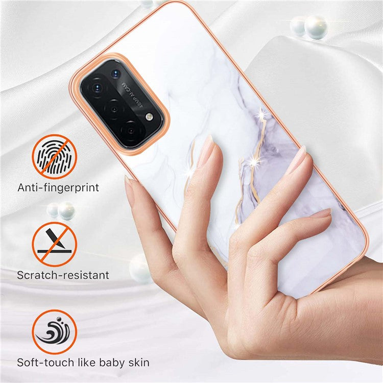 LB3 Series Marble TPU Phone Case for Oppo A74 5G / A93 5G / A54 5G / A93s 5G, IMD Electroplated Edge Anti-Fall Heavy Duty Protective Cover - White 006
