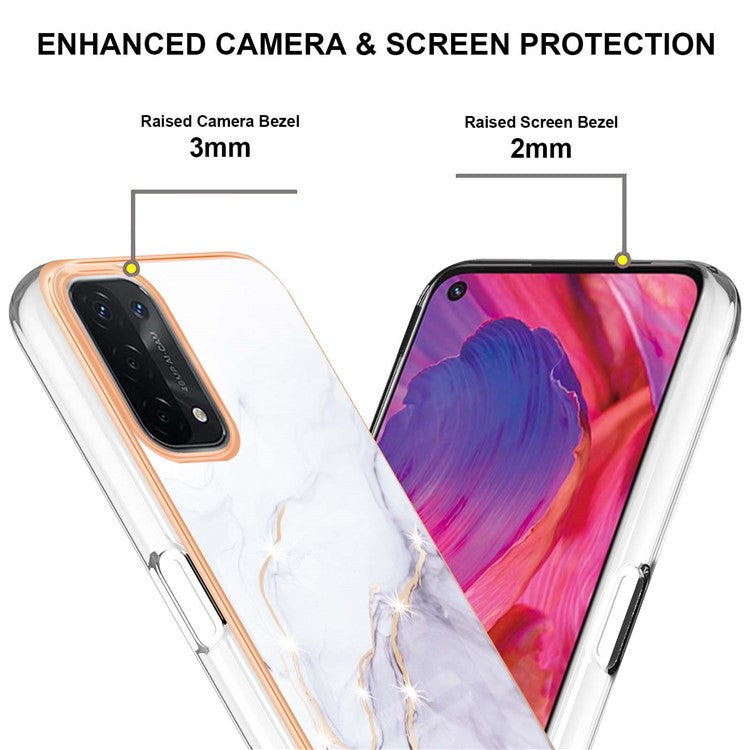 LB3 Series Marble TPU Phone Case for Oppo A74 5G / A93 5G / A54 5G / A93s 5G, IMD Electroplated Edge Anti-Fall Heavy Duty Protective Cover - White 006