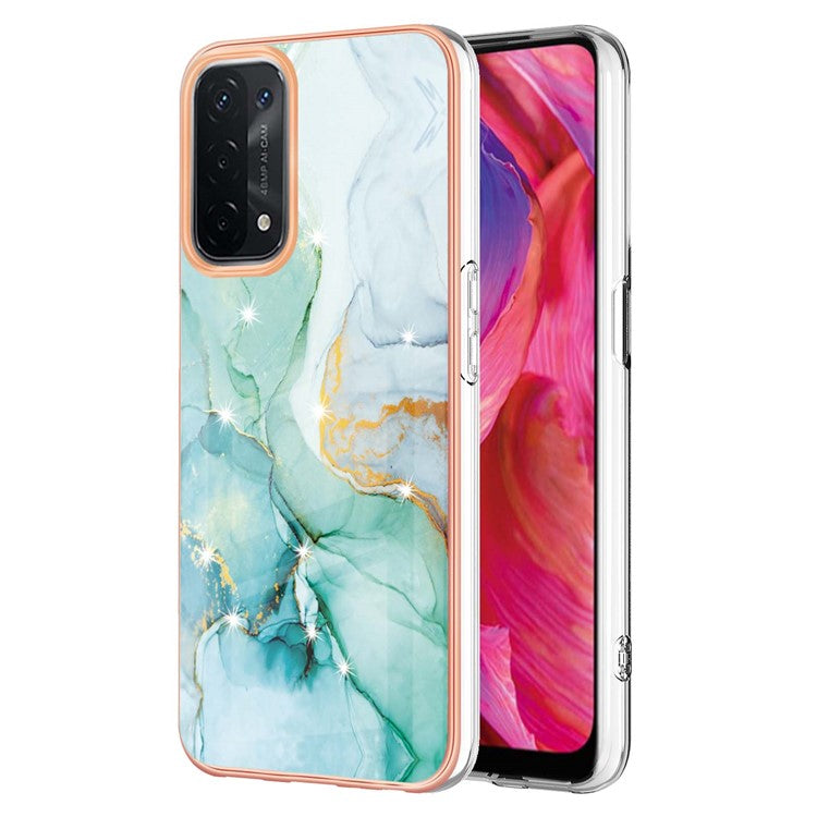 LB3 Series Marble TPU Phone Case for Oppo A74 5G / A93 5G / A54 5G / A93s 5G, IMD Electroplated Edge Anti-Fall Heavy Duty Protective Cover - Green 003