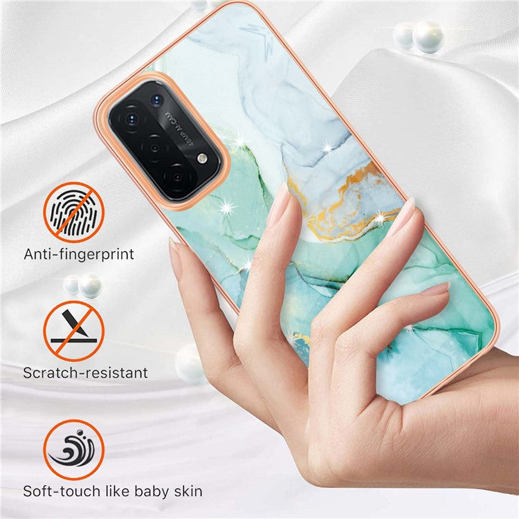 LB3 Series Marble TPU Phone Case for Oppo A74 5G / A93 5G / A54 5G / A93s 5G, IMD Electroplated Edge Anti-Fall Heavy Duty Protective Cover - Green 003