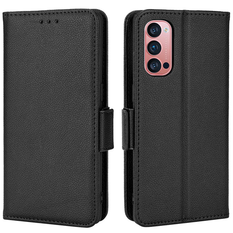 PU Leather + TPU Stand Phone Case for Oppo Reno4 Pro 5G, Litchi Texture Drop-resistant Wallet Cover - Black