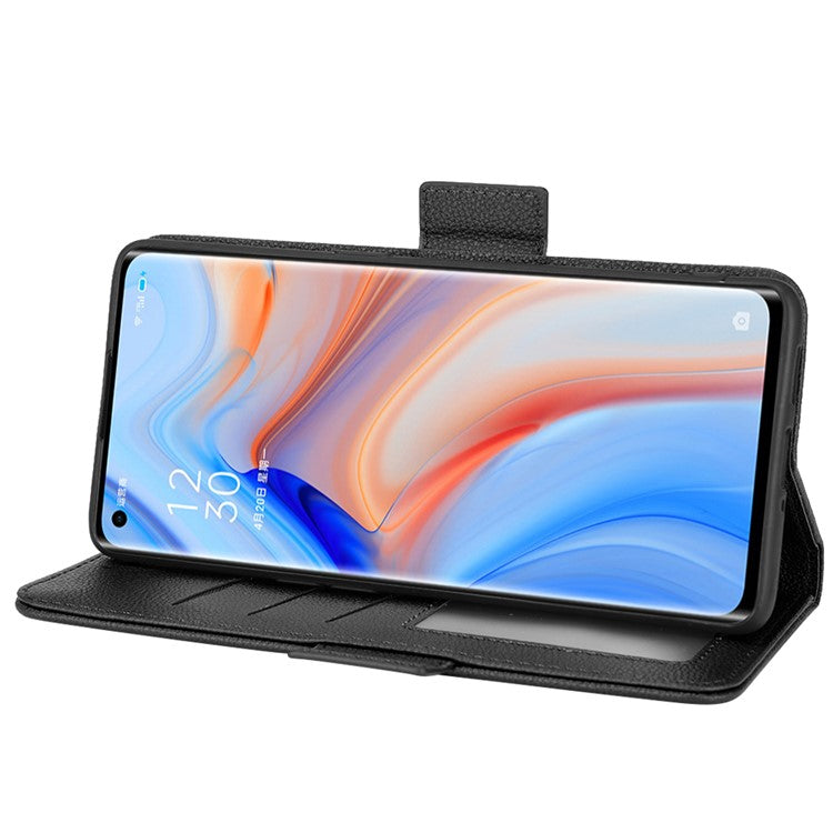 PU Leather + TPU Stand Phone Case for Oppo Reno4 Pro 5G, Litchi Texture Drop-resistant Wallet Cover - Black