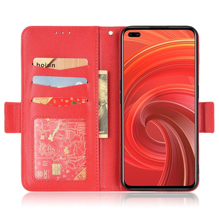 For Realme X50 Pro 5G/X50 Pro Player Litchi Texture Wallet Stand Leather Phone Case with Double Magnetic Clasp - Red