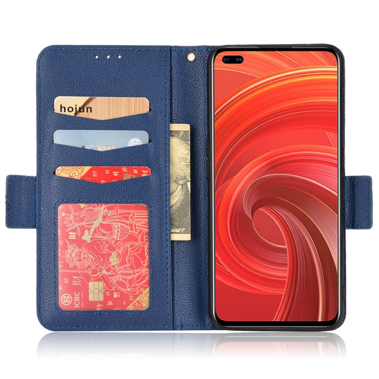 For Realme X50 Pro 5G/X50 Pro Player Litchi Texture Wallet Stand Leather Phone Case with Double Magnetic Clasp - Dark Blue