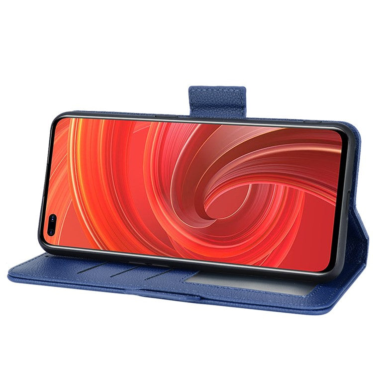 For Realme X50 Pro 5G/X50 Pro Player Litchi Texture Wallet Stand Leather Phone Case with Double Magnetic Clasp - Dark Blue