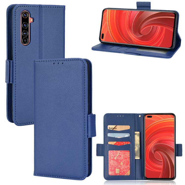 For Realme X50 Pro 5G/X50 Pro Player Litchi Texture Wallet Stand Leather Phone Case with Double Magnetic Clasp - Dark Blue