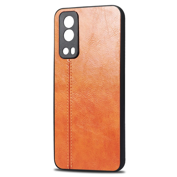 For vivo Y72 5G Stitching PU Leather Coated Hard PC + Soft TPU Back Case Phone Protective Cover - Yellow