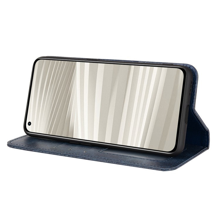 For Realme GT2 Pro Imprinted Mosaic Pattern PU Leather Case Stand Function Wallet Magnetic Absorption Shockproof Protective Phone Cover - Blue