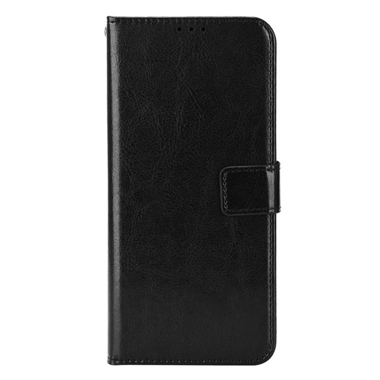 For Realme GT2 Pro Crazy Horse Texture Wallet Leather Cover Phone Stand Case with Wrist Strap - Black