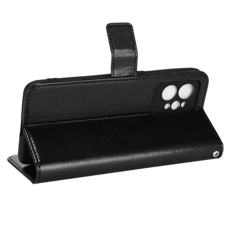 For Realme GT2 Pro Crazy Horse Texture Wallet Leather Cover Phone Stand Case with Wrist Strap - Black