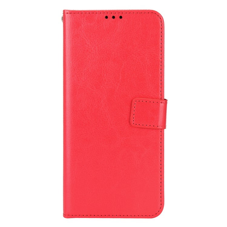 For Realme GT2 Pro Crazy Horse Texture Wallet Leather Cover Phone Stand Case with Wrist Strap - Red