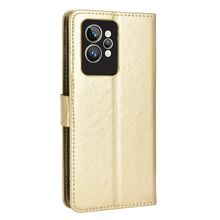 For Realme GT2 Pro Crazy Horse Texture Wallet Leather Cover Phone Stand Case with Wrist Strap - Gold