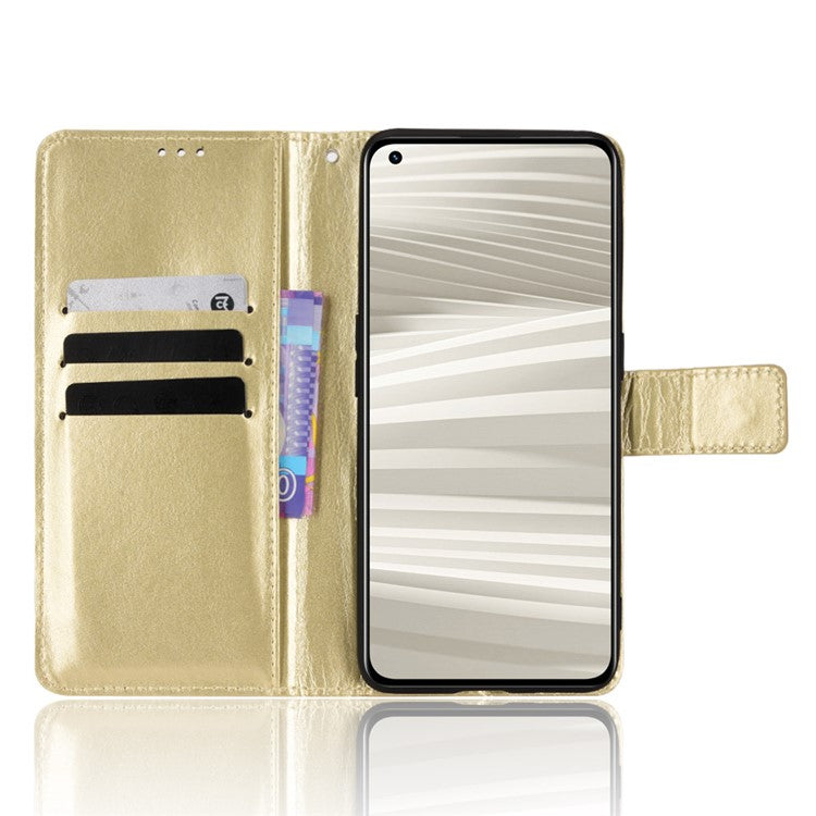 For Realme GT2 Pro Crazy Horse Texture Wallet Leather Cover Phone Stand Case with Wrist Strap - Gold