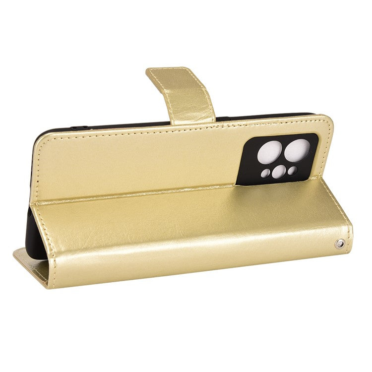 For Realme GT2 Pro Crazy Horse Texture Wallet Leather Cover Phone Stand Case with Wrist Strap - Gold