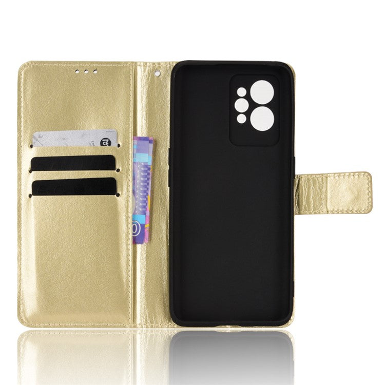 For Realme GT2 Pro Crazy Horse Texture Wallet Leather Cover Phone Stand Case with Wrist Strap - Gold