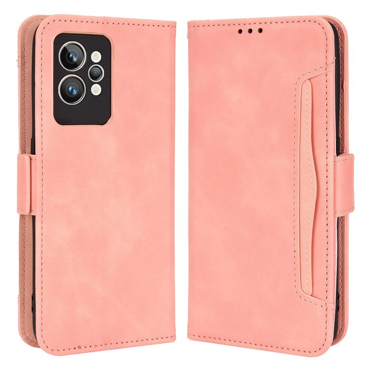 For Realme GT2 Pro PU Leather Wallet Phone Case Card Slots Holder Stand Magnetic Shockproof Cover - Pink