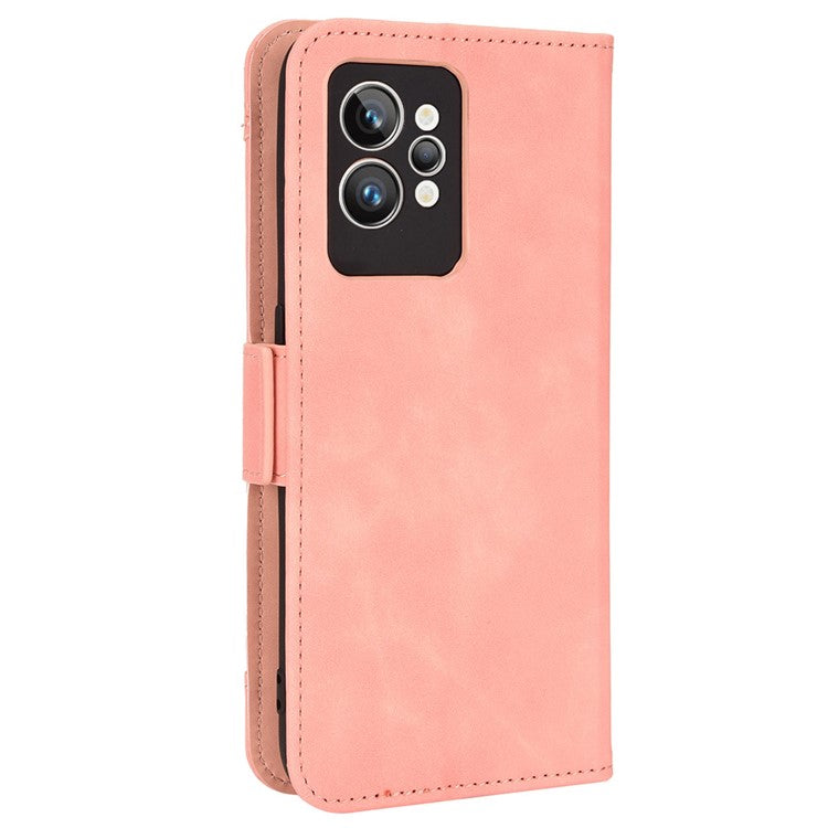 For Realme GT2 Pro PU Leather Wallet Phone Case Card Slots Holder Stand Magnetic Shockproof Cover - Pink
