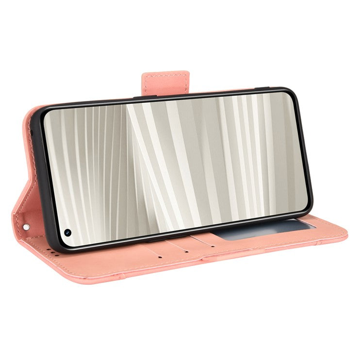 For Realme GT2 Pro PU Leather Wallet Phone Case Card Slots Holder Stand Magnetic Shockproof Cover - Pink
