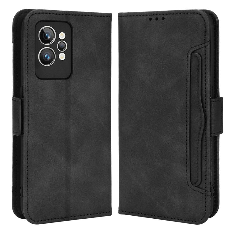 For Realme GT2 Pro PU Leather Wallet Phone Case Card Slots Holder Stand Magnetic Shockproof Cover - Black