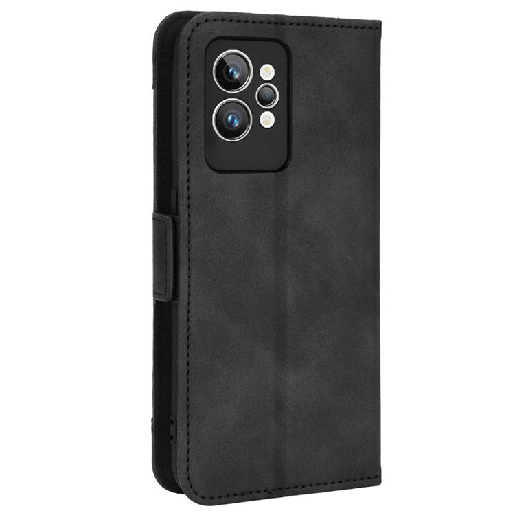 For Realme GT2 Pro PU Leather Wallet Phone Case Card Slots Holder Stand Magnetic Shockproof Cover - Black