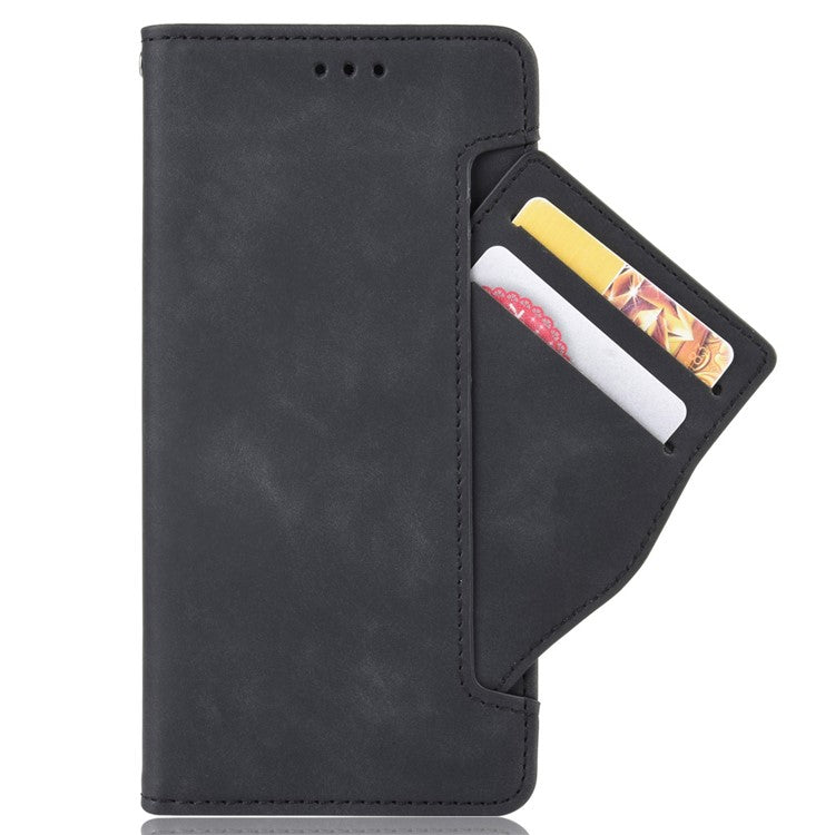 For Realme GT2 Pro PU Leather Wallet Phone Case Card Slots Holder Stand Magnetic Shockproof Cover - Black
