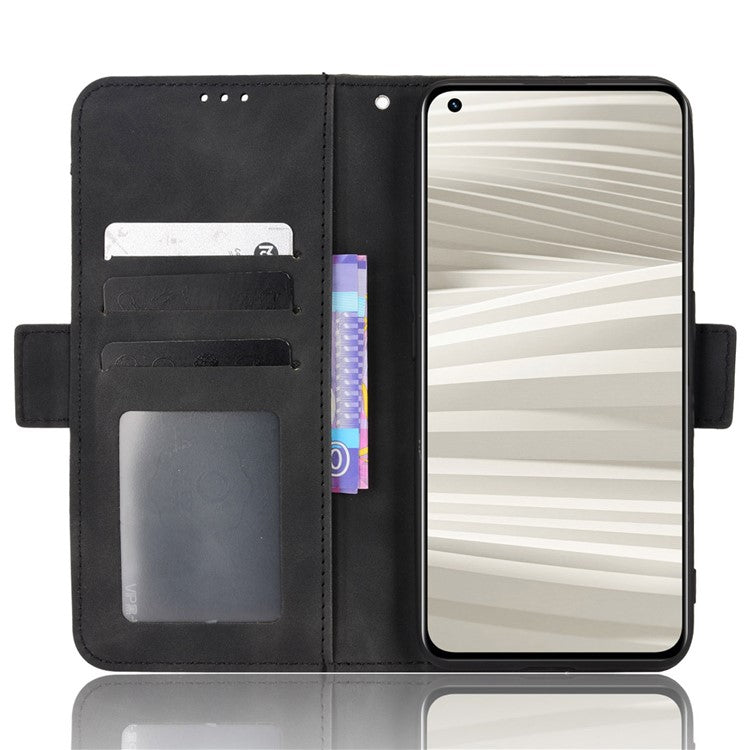 For Realme GT2 Pro PU Leather Wallet Phone Case Card Slots Holder Stand Magnetic Shockproof Cover - Black