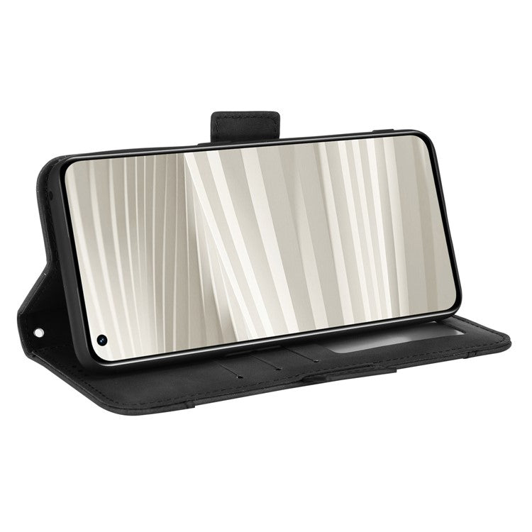 For Realme GT2 Pro PU Leather Wallet Phone Case Card Slots Holder Stand Magnetic Shockproof Cover - Black