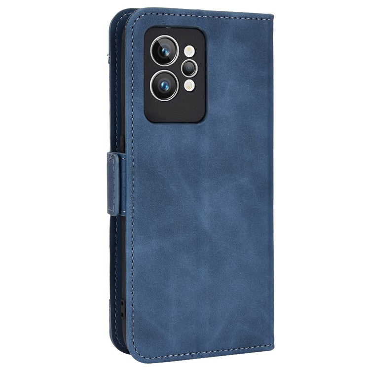 For Realme GT2 Pro PU Leather Wallet Phone Case Card Slots Holder Stand Magnetic Shockproof Cover - Blue