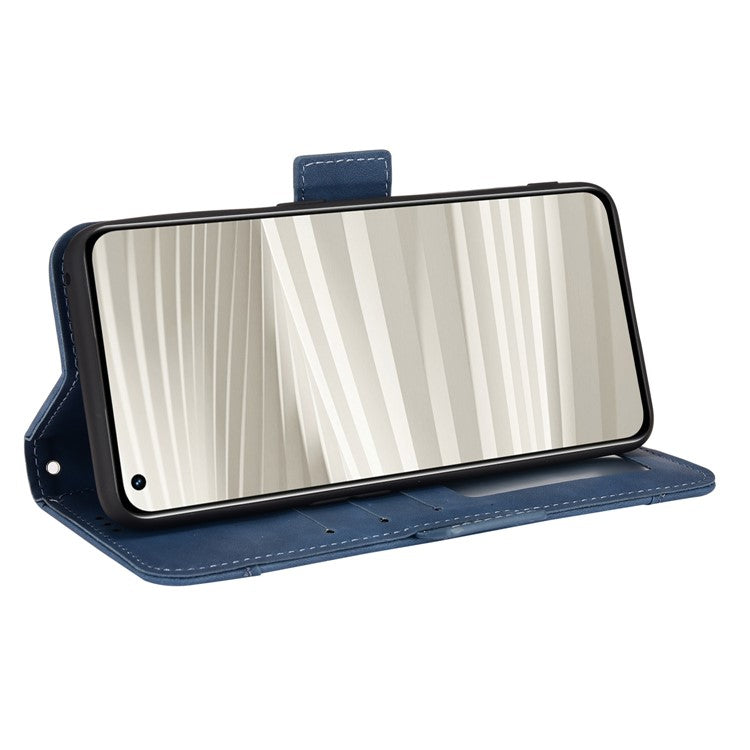 For Realme GT2 Pro PU Leather Wallet Phone Case Card Slots Holder Stand Magnetic Shockproof Cover - Blue