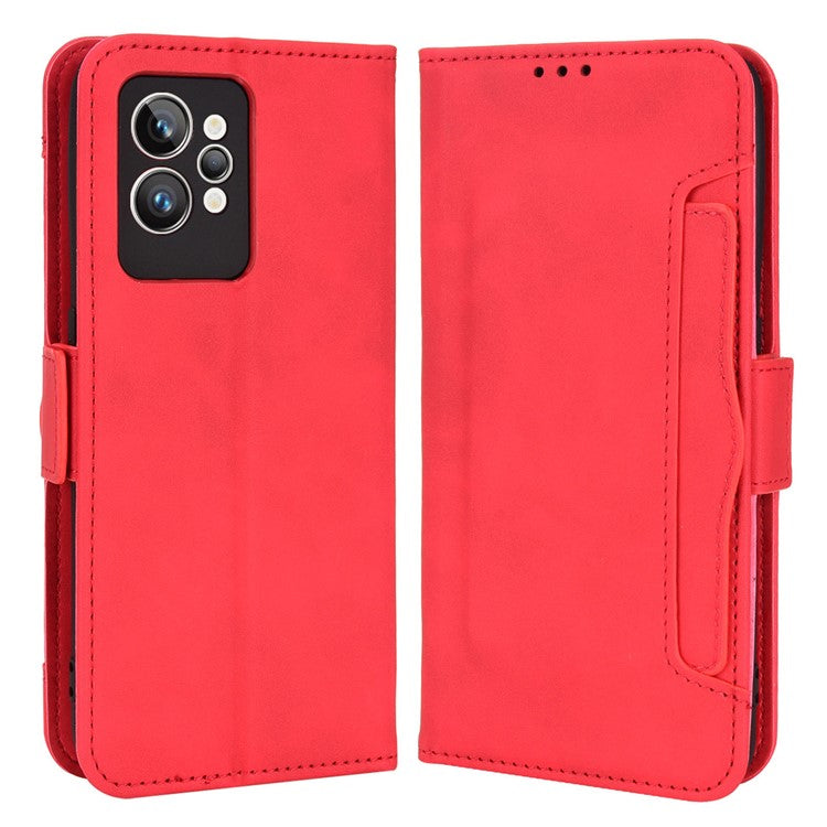 For Realme GT2 Pro PU Leather Wallet Phone Case Card Slots Holder Stand Magnetic Shockproof Cover - Red