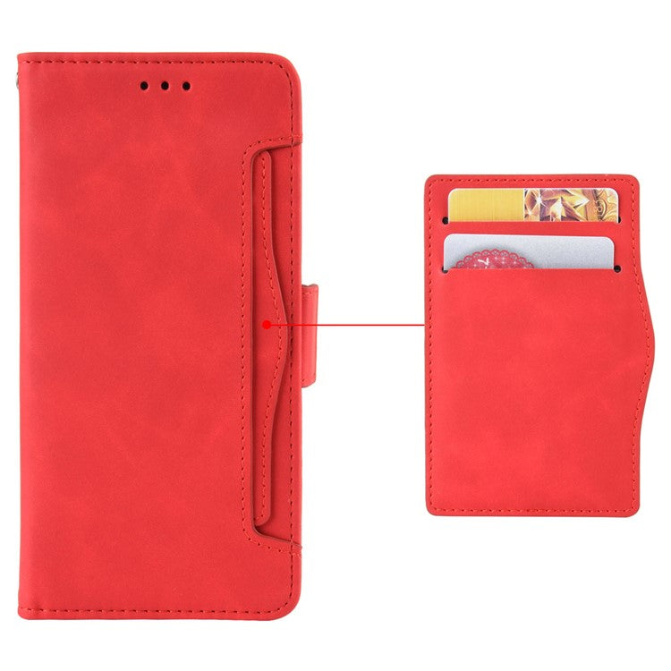 For Realme GT2 Pro PU Leather Wallet Phone Case Card Slots Holder Stand Magnetic Shockproof Cover - Red