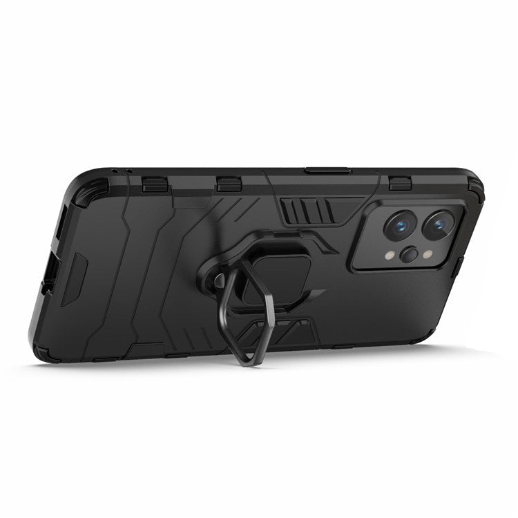 Soft TPU + Hard PC Case for Realme GT2 Pro, Ring Holder Kickstand Phone Protective Cover - Black