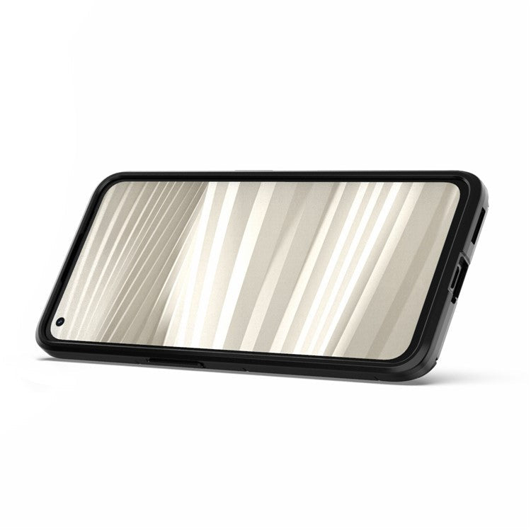 Soft TPU + Hard PC Case for Realme GT2 Pro, Ring Holder Kickstand Phone Protective Cover - Black