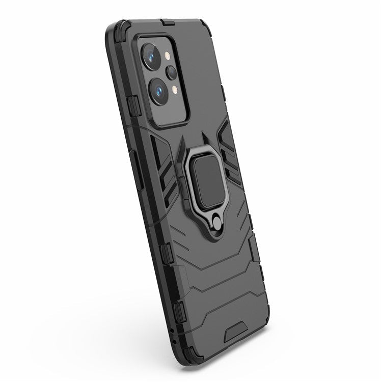 Soft TPU + Hard PC Case for Realme GT2 Pro, Ring Holder Kickstand Phone Protective Cover - Black