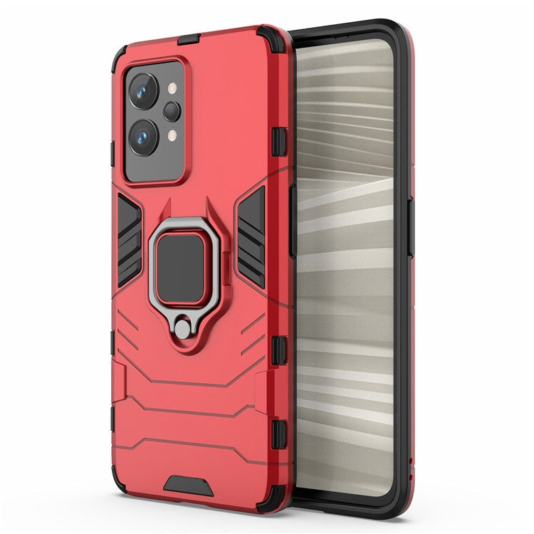Soft TPU + Hard PC Case for Realme GT2 Pro, Ring Holder Kickstand Phone Protective Cover - Red