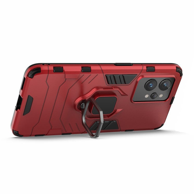 Soft TPU + Hard PC Case for Realme GT2 Pro, Ring Holder Kickstand Phone Protective Cover - Red