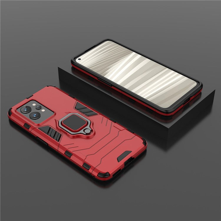 Soft TPU + Hard PC Case for Realme GT2 Pro, Ring Holder Kickstand Phone Protective Cover - Red