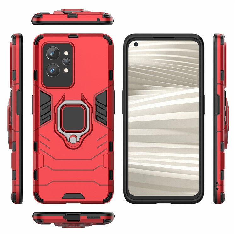 Soft TPU + Hard PC Case for Realme GT2 Pro, Ring Holder Kickstand Phone Protective Cover - Red