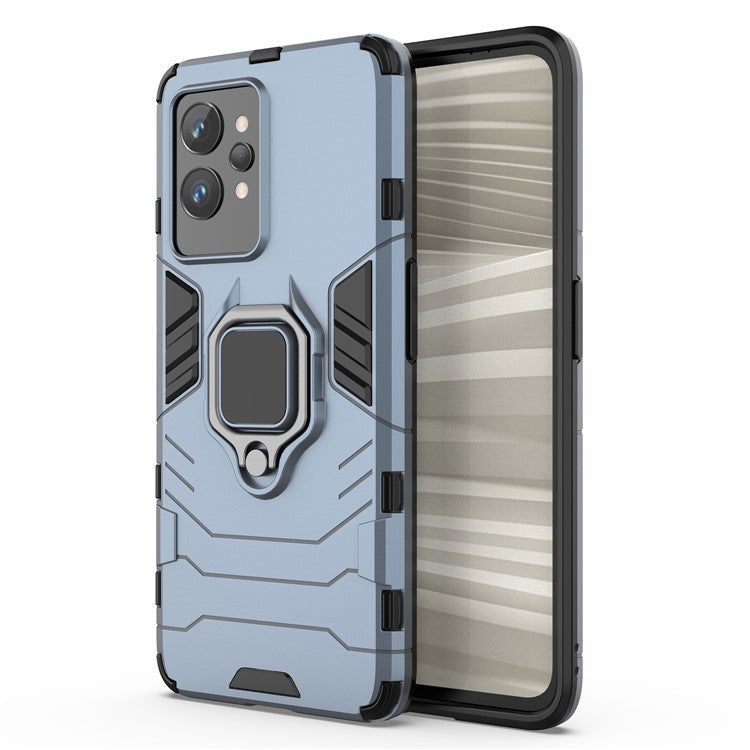 Soft TPU + Hard PC Case for Realme GT2 Pro, Ring Holder Kickstand Phone Protective Cover - Blue