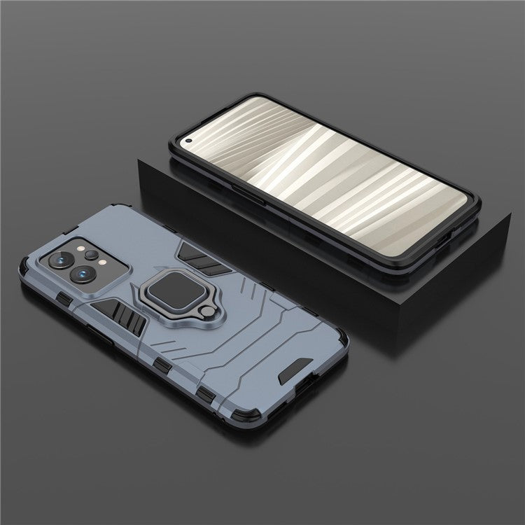 Soft TPU + Hard PC Case for Realme GT2 Pro, Ring Holder Kickstand Phone Protective Cover - Blue