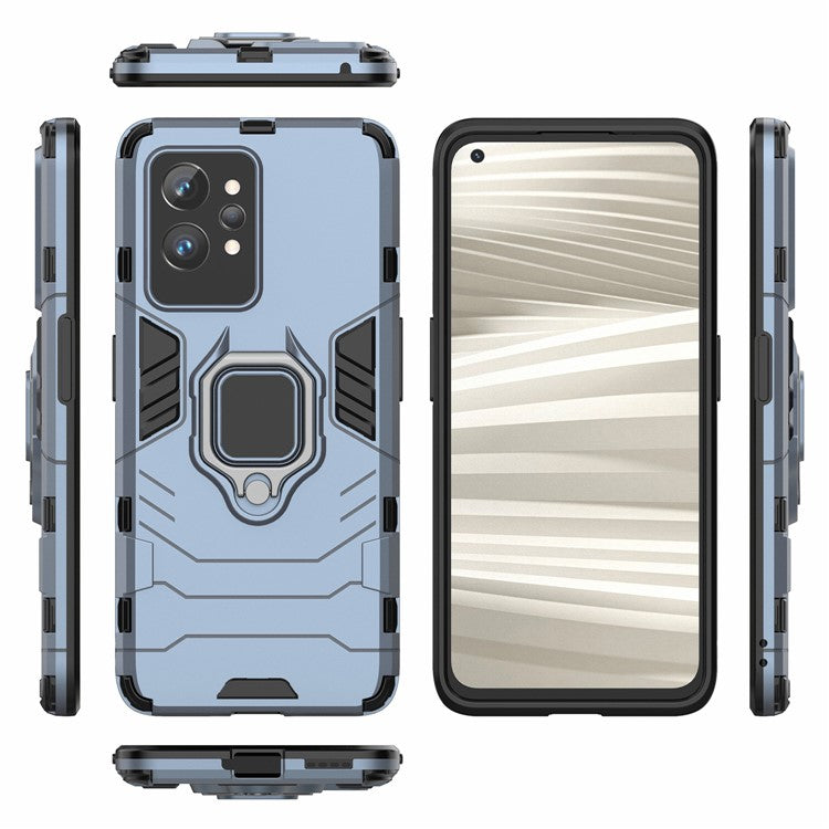 Soft TPU + Hard PC Case for Realme GT2 Pro, Ring Holder Kickstand Phone Protective Cover - Blue
