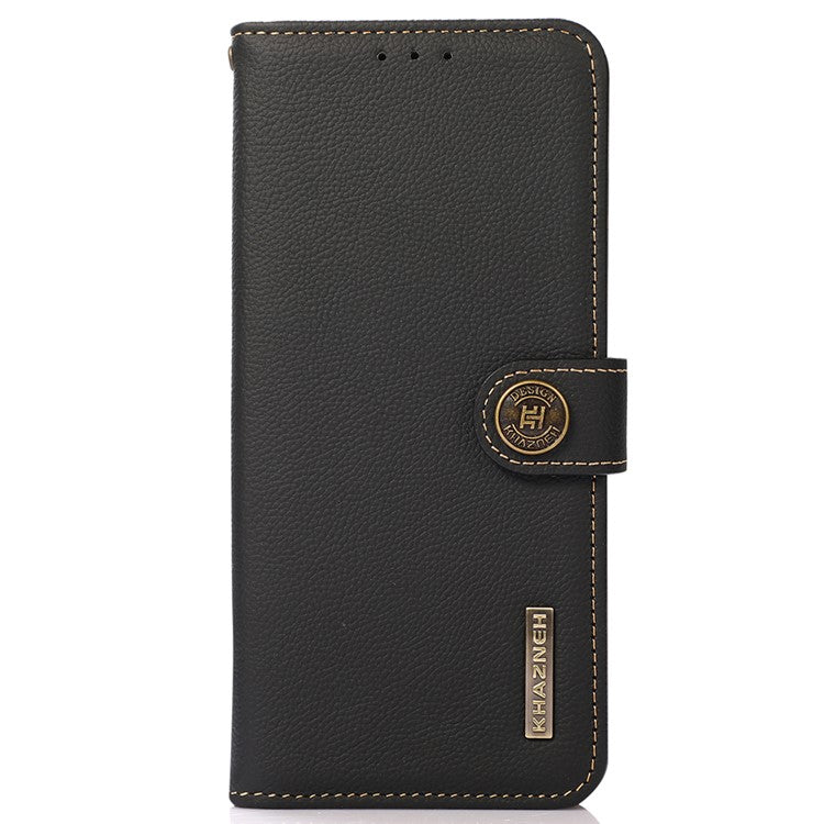KHAZNEH Genuine Leather Phone Case for Oppo Reno7 SE 5G, RFID Blocking Wallet Stand Magnetic Clasp Cover - Black