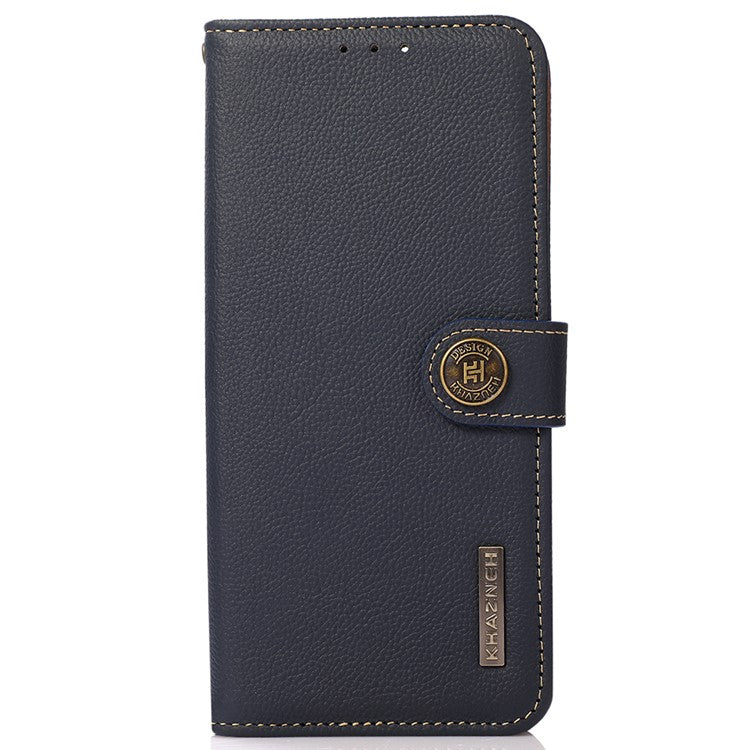 KHAZNEH Genuine Leather Phone Case for Oppo Reno7 SE 5G, RFID Blocking Wallet Stand Magnetic Clasp Cover - Blue