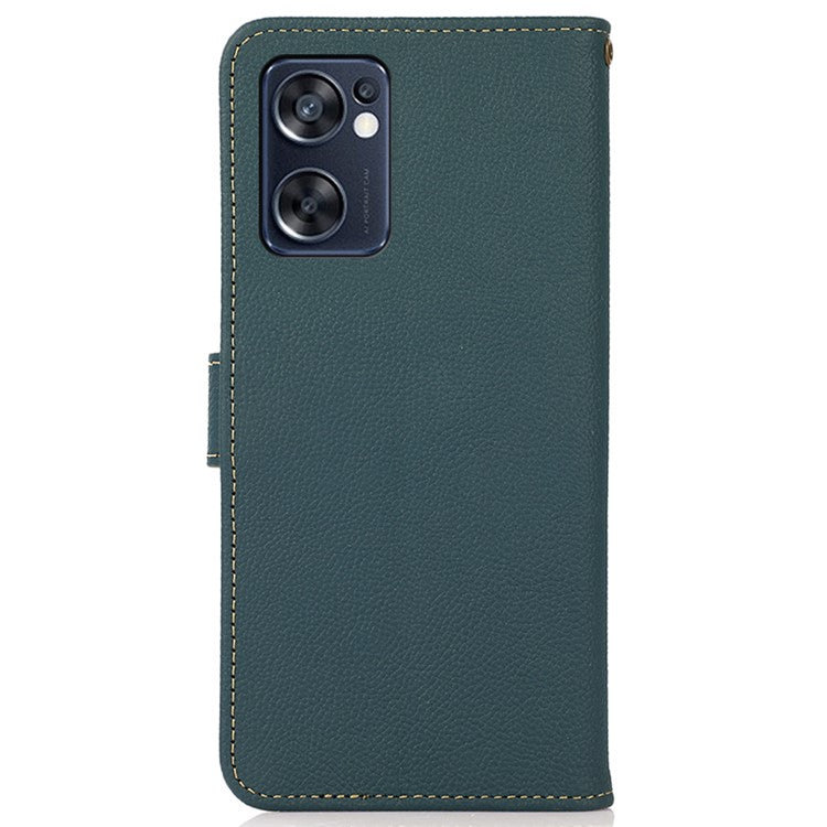KHAZNEH Genuine Leather Phone Case for Oppo Reno7 SE 5G, RFID Blocking Wallet Stand Magnetic Clasp Cover - Green