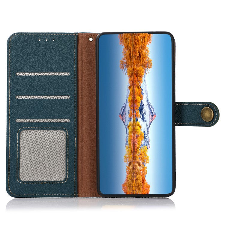 KHAZNEH Genuine Leather Phone Case for Oppo Reno7 SE 5G, RFID Blocking Wallet Stand Magnetic Clasp Cover - Green