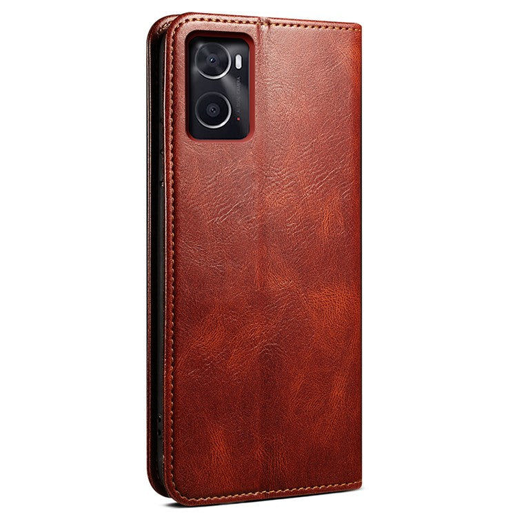 For Realme 9i 4G / Oppo A76 / A36 PU Leather Wallet Case Waxy Crazy Horse Texture Stand Phone Cover - Brown