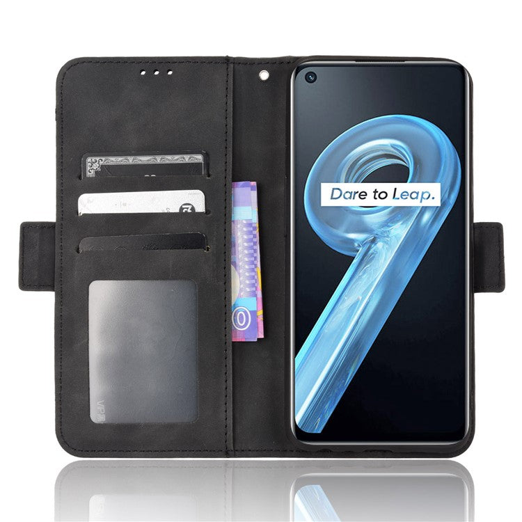 For Realme 9i/Oppo A36 4G/A76 4G, Multiple Card Slots PU Leather Cover Magnetic Clasp Wallet Stand Case - Black