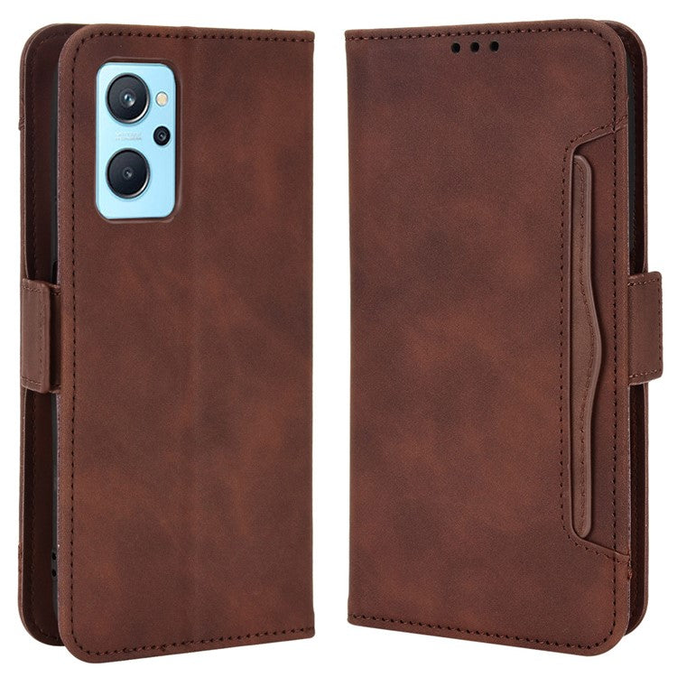 For Realme 9i/Oppo A36 4G/A76 4G, Multiple Card Slots PU Leather Cover Magnetic Clasp Wallet Stand Case - Brown