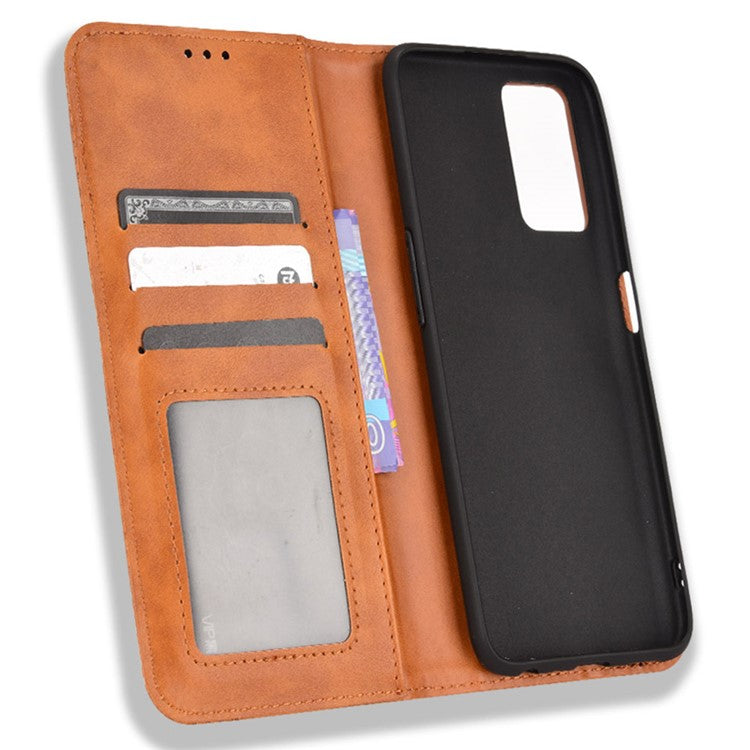 Mosaic Imprinted Leather Case for Realme 9i/Oppo A36 4G/A76 4G, Wallet Stand Auto Closing Magnetic Phone Cover - Brown